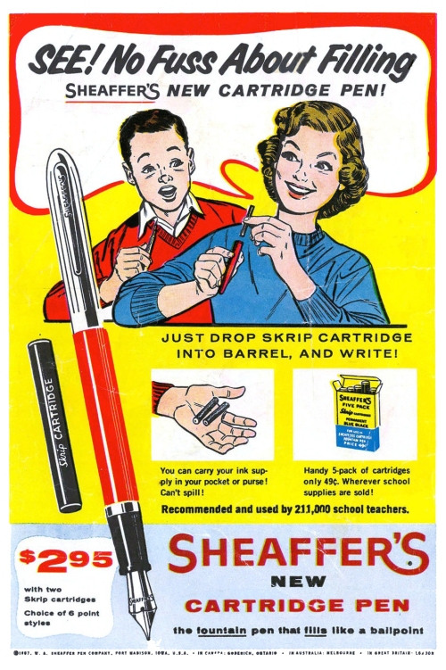 Sheaffer Cartridge Pen Ad, 1957